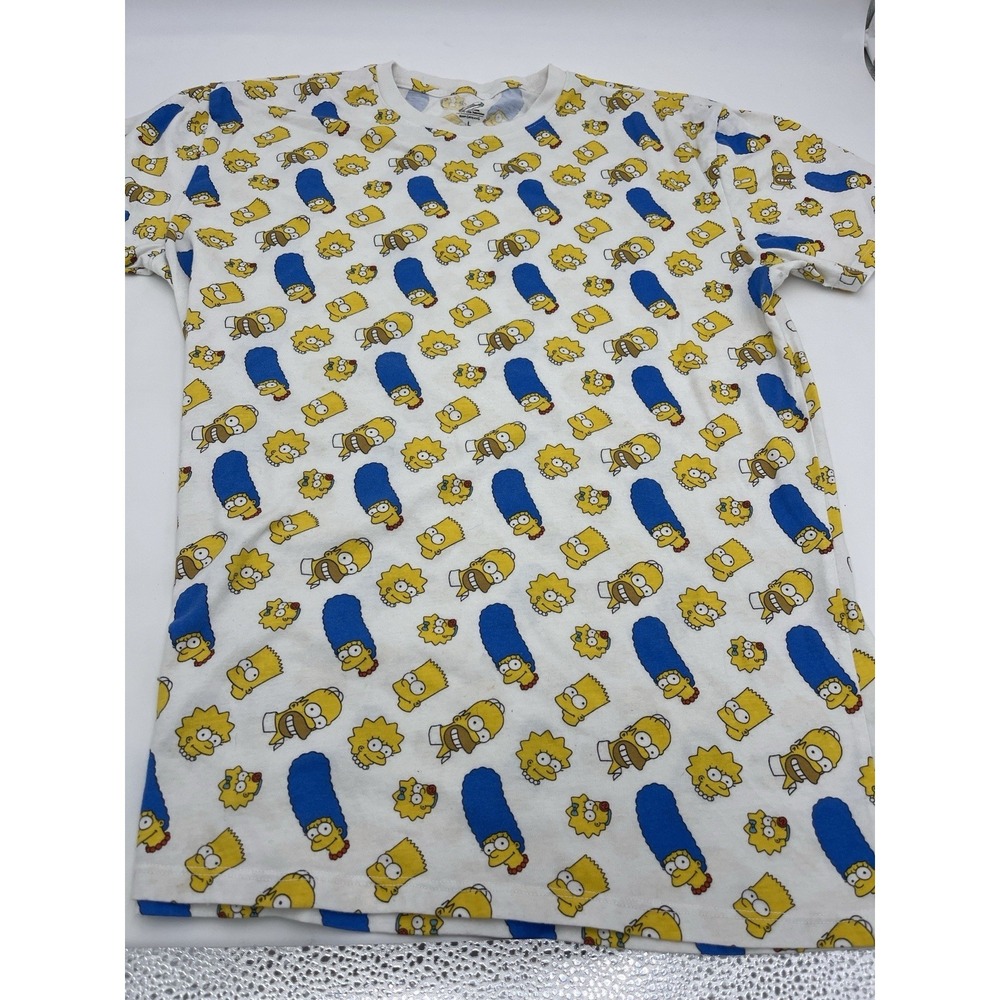 The Simpsons All Over Print White  T Shirt Mens Large New Bart Lisa Maggie